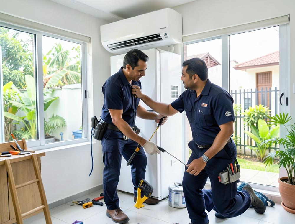 Fixly technicians servicing an air conditioner